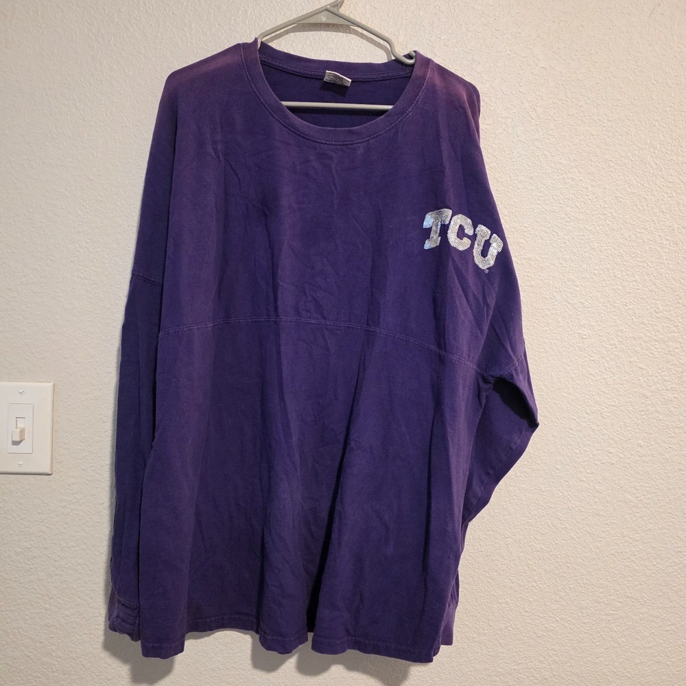 Pressbox TCU Horned Frogs Sweatshirt Women's XL Purple Sequin Long Sleeve‎ Shirt